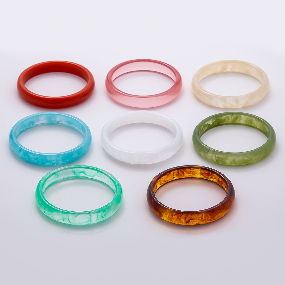 Brown, White, Red, Cream, Blue, Pink, Green, Teal Marble Thin Acrylic Resin Bangle Bracelet | WA - 04423 ~ WA - 04430 - DLUXCA