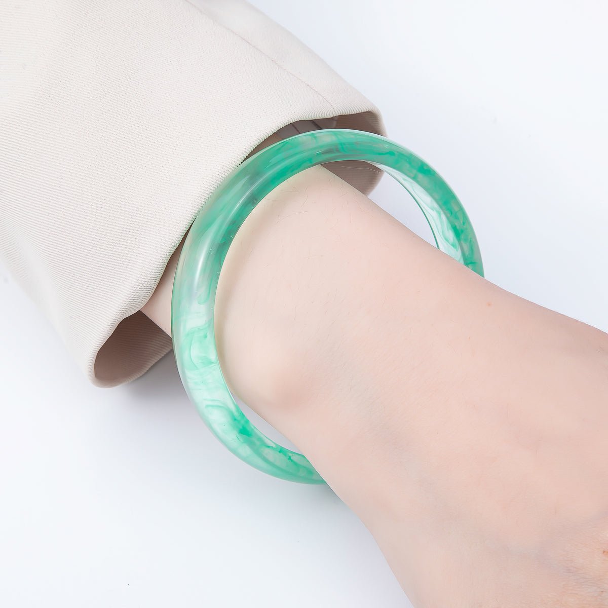 Brown, White, Red, Cream, Blue, Pink, Green, Teal Marble Thin Acrylic Resin Bangle Bracelet | WA - 04423 ~ WA - 04430 - DLUXCA