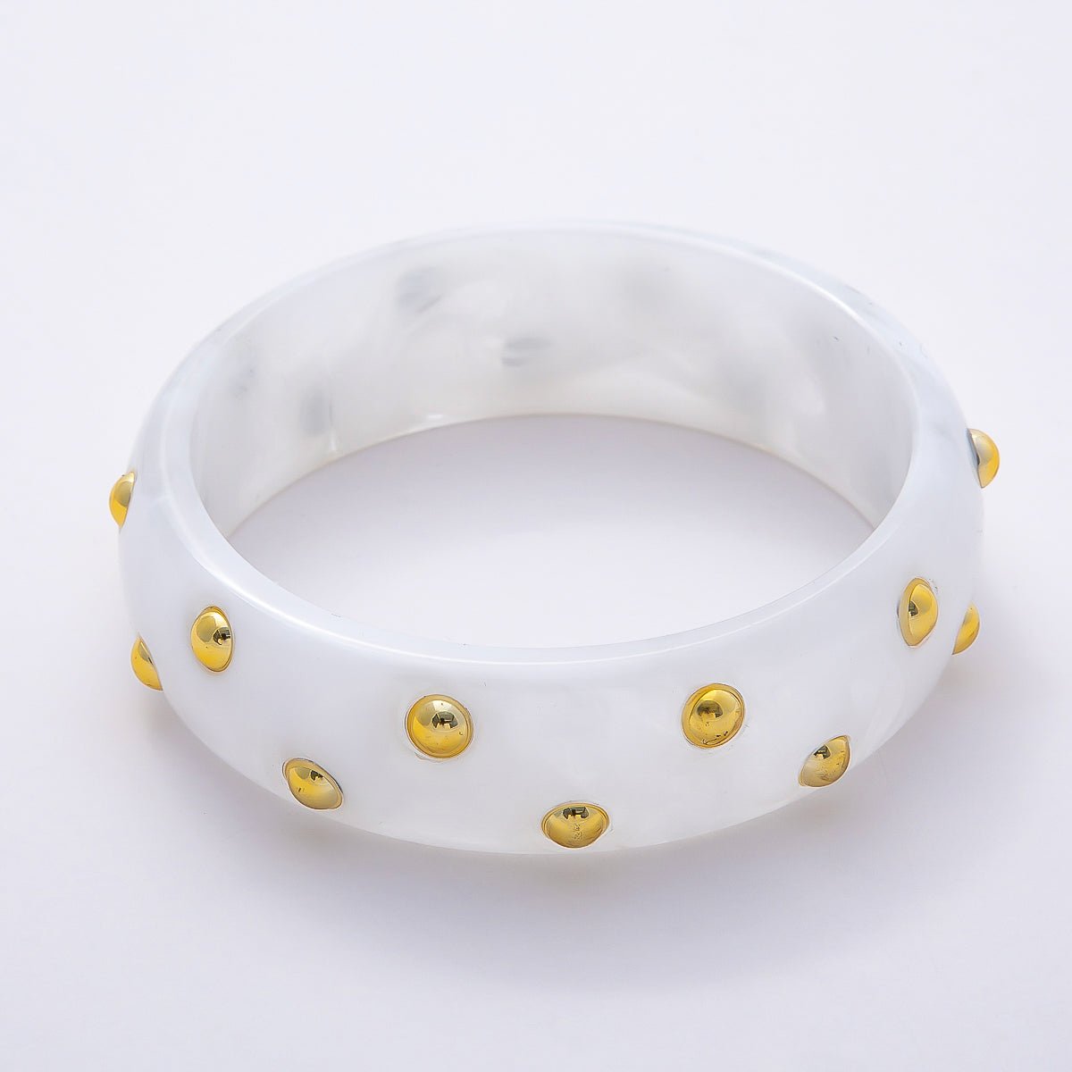 Brown, White, Red, Orange, Blue, Pink, Green, Teal Round Dotted Wide Acrylic Resin Bangle Bracelet | WA - 04431 ~ WA - 04438 - DLUXCA