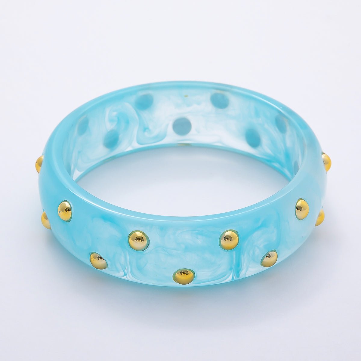 Brown, White, Red, Orange, Blue, Pink, Green, Teal Round Dotted Wide Acrylic Resin Bangle Bracelet | WA - 04431 ~ WA - 04438 - DLUXCA