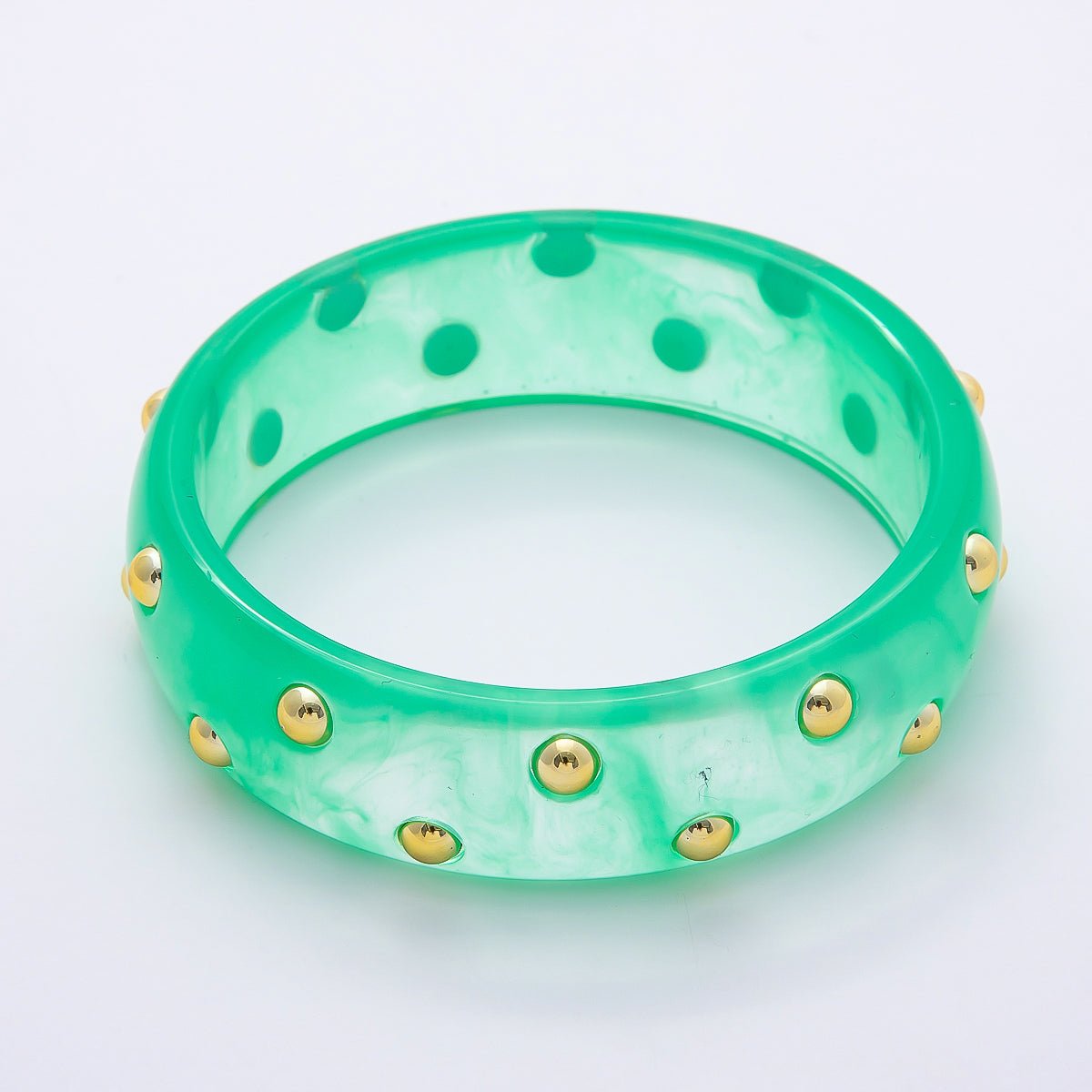 Brown, White, Red, Orange, Blue, Pink, Green, Teal Round Dotted Wide Acrylic Resin Bangle Bracelet | WA - 04431 ~ WA - 04438 - DLUXCA