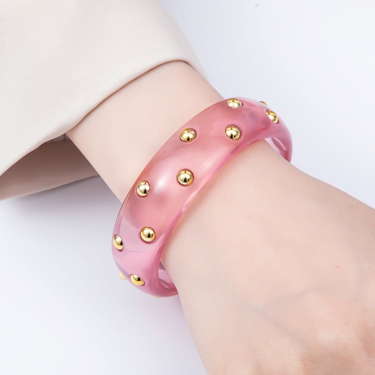Brown, White, Red, Orange, Blue, Pink, Green, Teal Round Dotted Wide Acrylic Resin Bangle Bracelet | WA - 04431 ~ WA - 04438 - DLUXCA