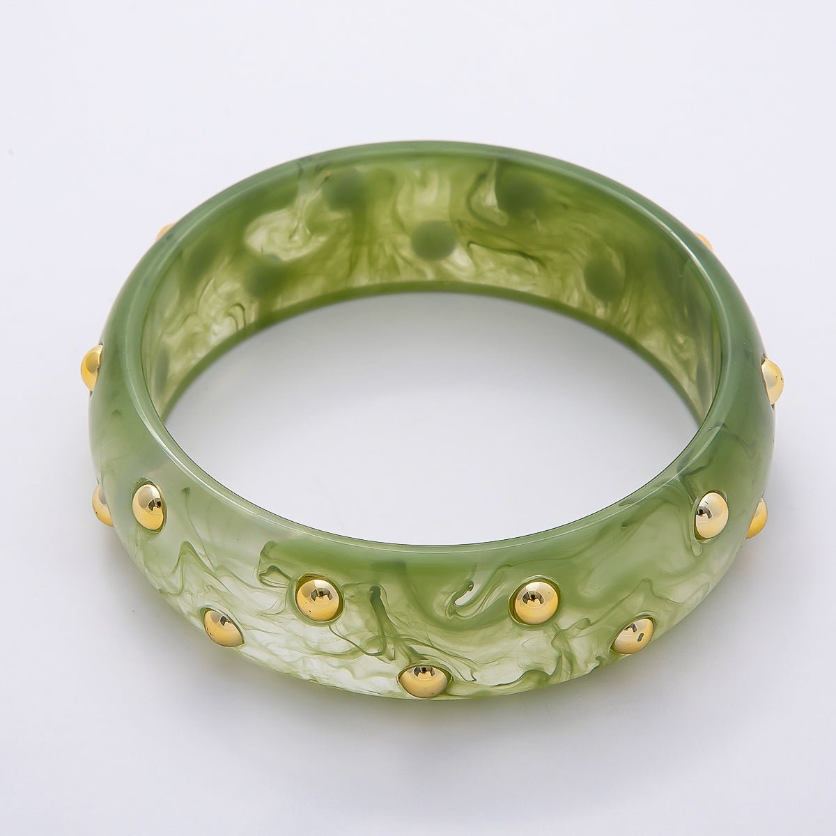 Brown, White, Red, Orange, Blue, Pink, Green, Teal Round Dotted Wide Acrylic Resin Bangle Bracelet | WA - 04431 ~ WA - 04438 - DLUXCA