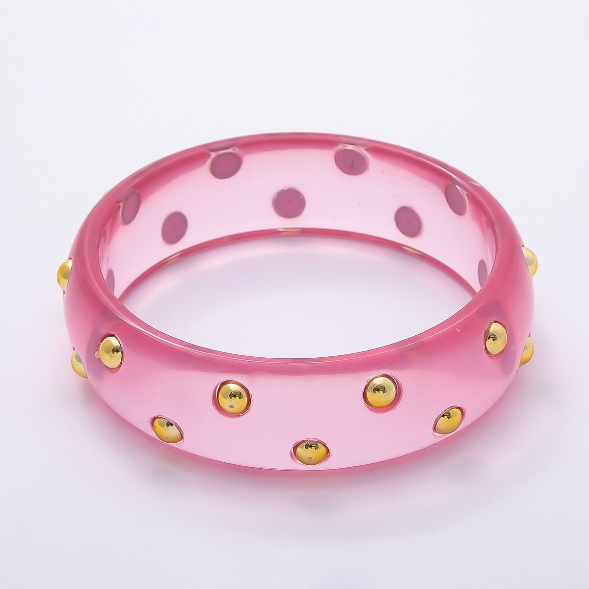 Brown, White, Red, Orange, Blue, Pink, Green, Teal Round Dotted Wide Acrylic Resin Bangle Bracelet | WA - 04431 ~ WA - 04438 - DLUXCA