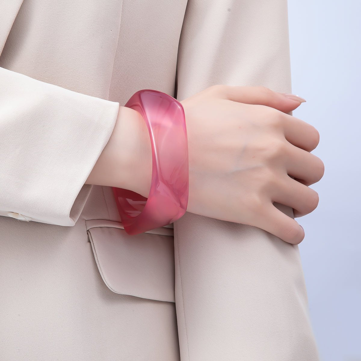 Brown, White, Red, Orange, Blue, Pink, Green, Teal Round Square Wide Acrylic Resin Bangle Bracelet | WA - 04388 ~ WA - 04438 - DLUXCA
