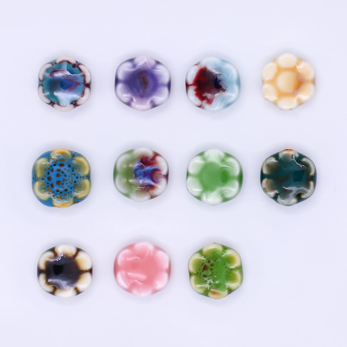 Ceramic Art Colorful 6 - Petals Blooming Flower Bead Spacer | B - 583 - B - 585, B - 598 - B - 600 - DLUXCA