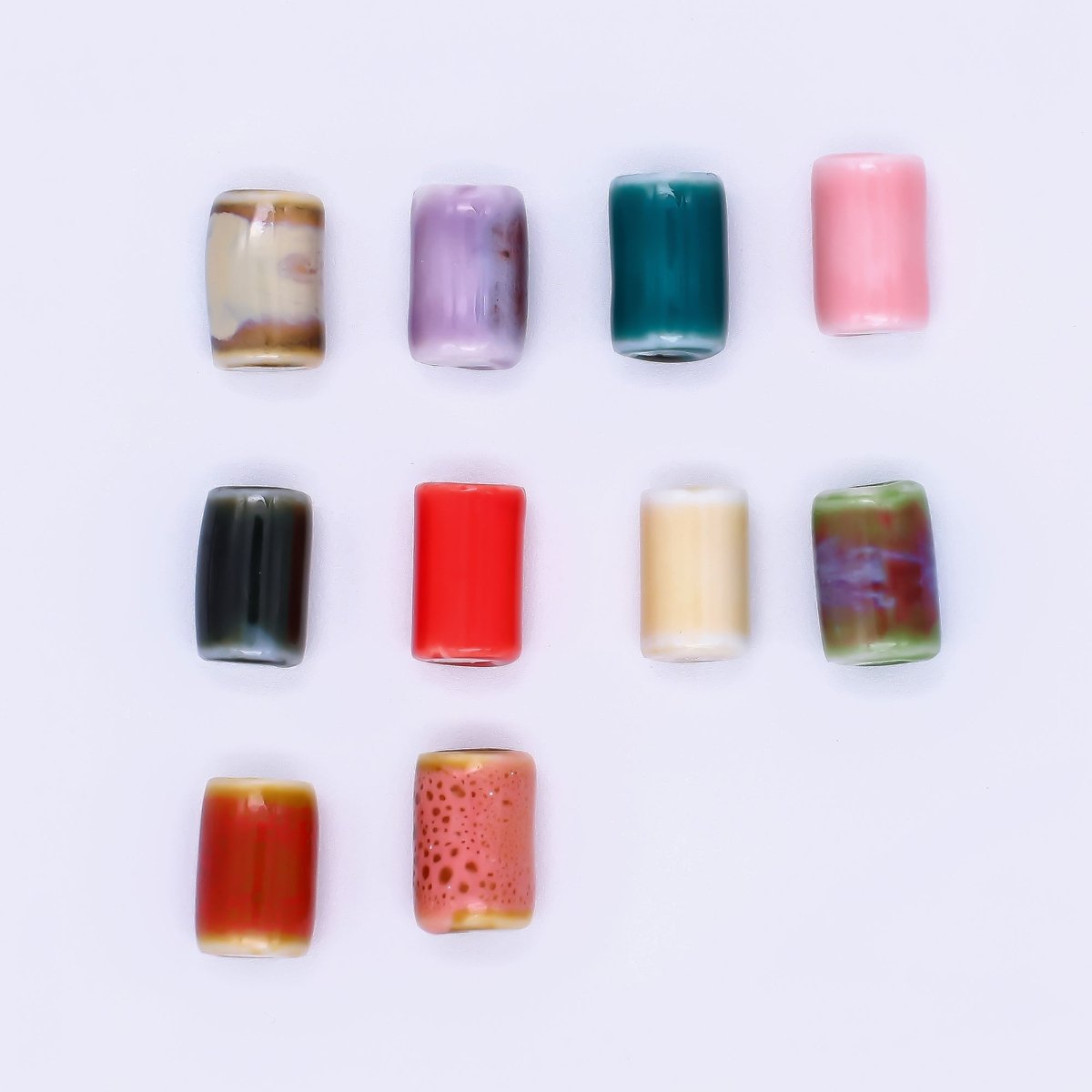 Ceramic Art Colorful Cylinder Tube Bead Spacer | B - 664, B - 666 - B - 668, B - 672 - DLUXCA