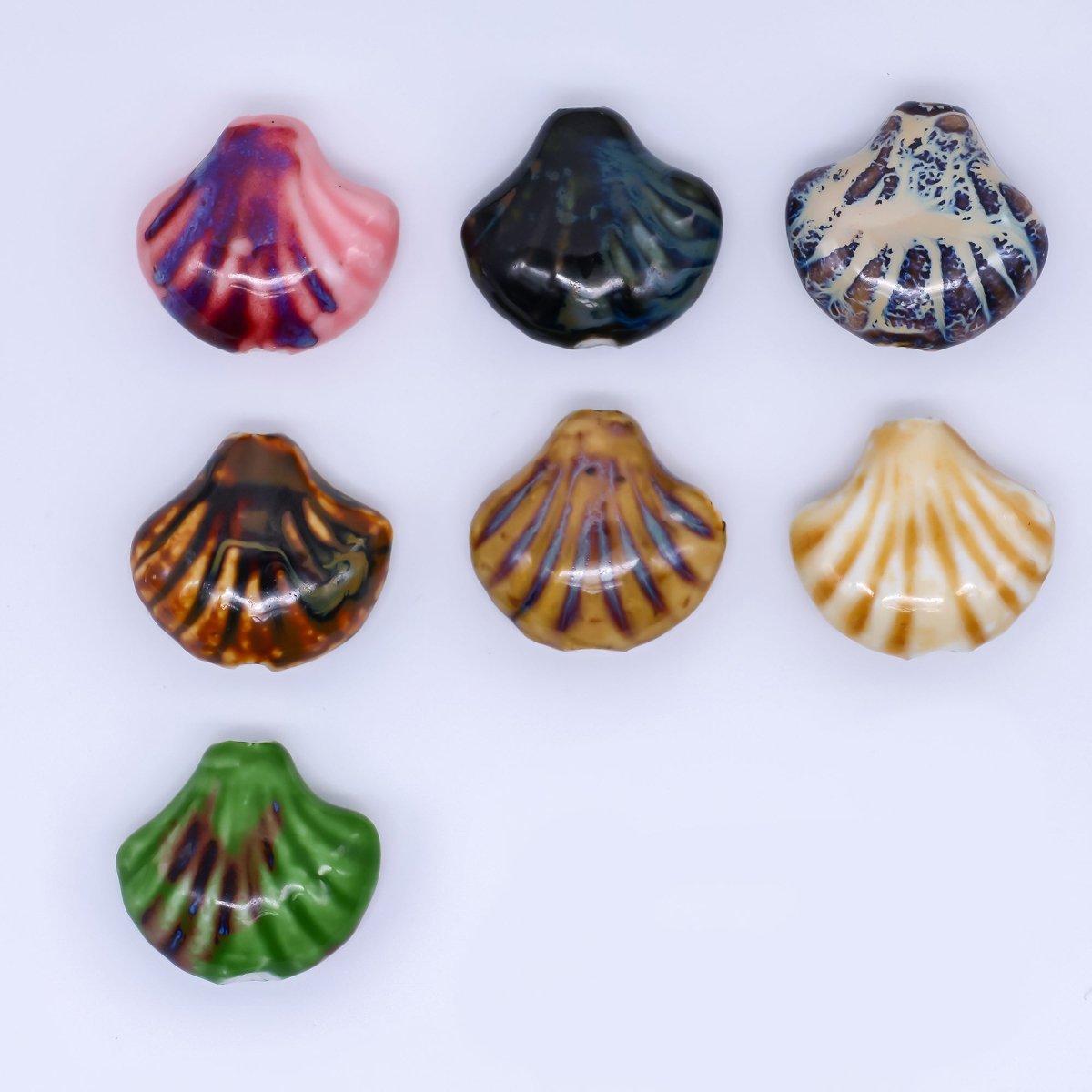 Ceramic Art Colorful Fan - Shaped Seashell Scallop Bead Spacer | B - 775 B - 776 B - 793 B - 794 - DLUXCA