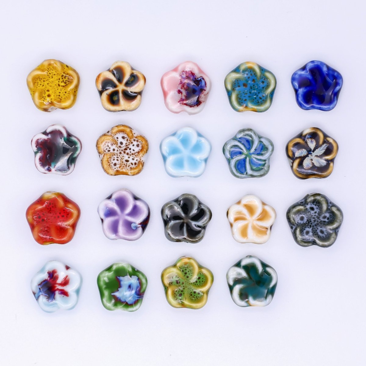 Ceramic Art Colorful Flourish Blooming Flower Bead Spacer | B - 751 B - 752, B - 757 - B762, B - 773 N - 774 - DLUXCA
