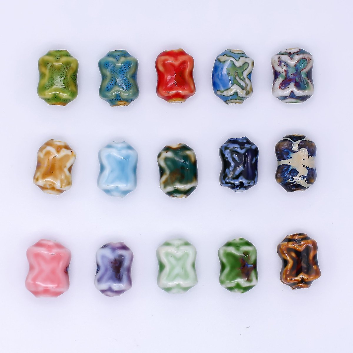 Ceramic Art Colorful Wavy Rectangular X - Cross Bead Spacer | B - 601 B - 602 B - 604 B - 606 B - 607 B - 614 B - 617 B - 618 - DLUXCA