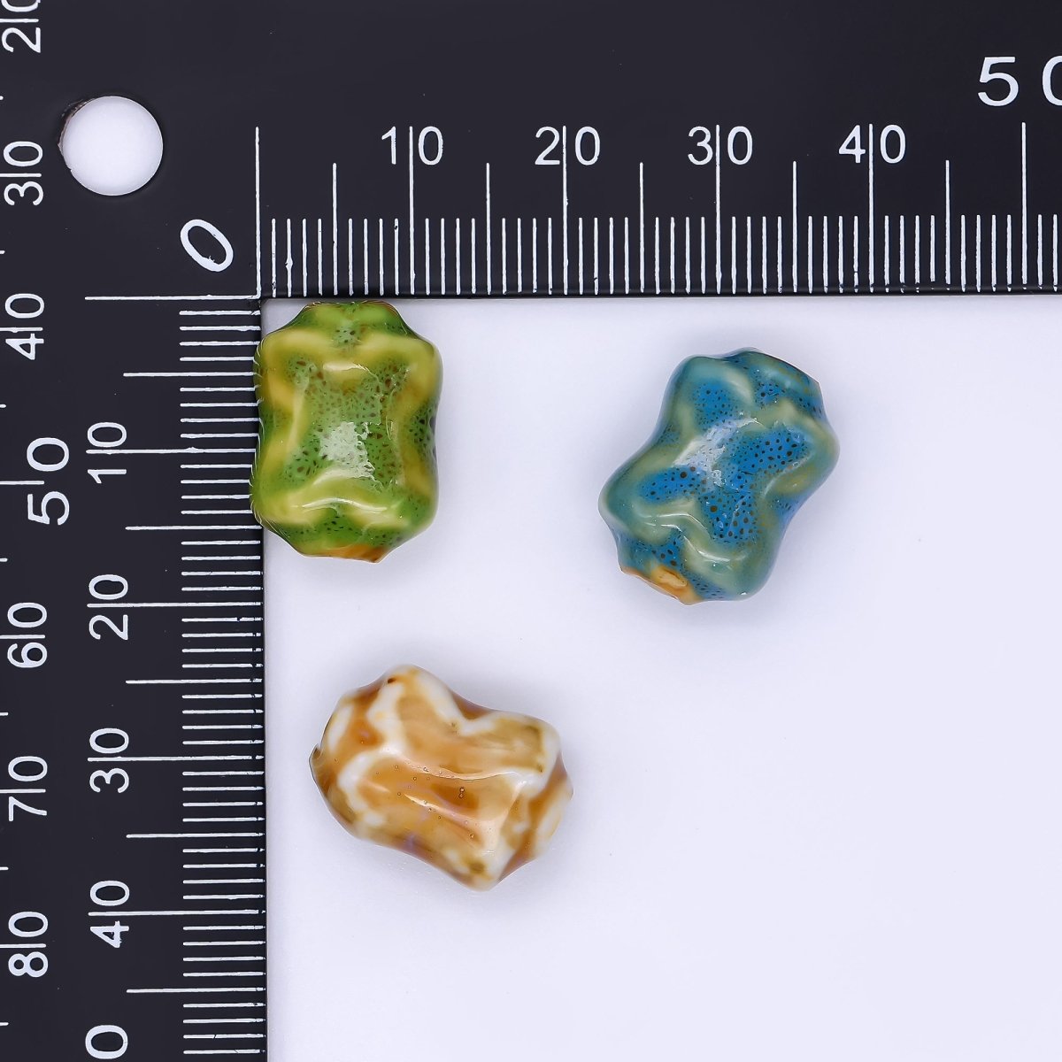 Ceramic Art Colorful Wavy Rectangular X - Cross Bead Spacer | B - 601 B - 602 B - 604 B - 606 B - 607 B - 614 B - 617 B - 618 - DLUXCA