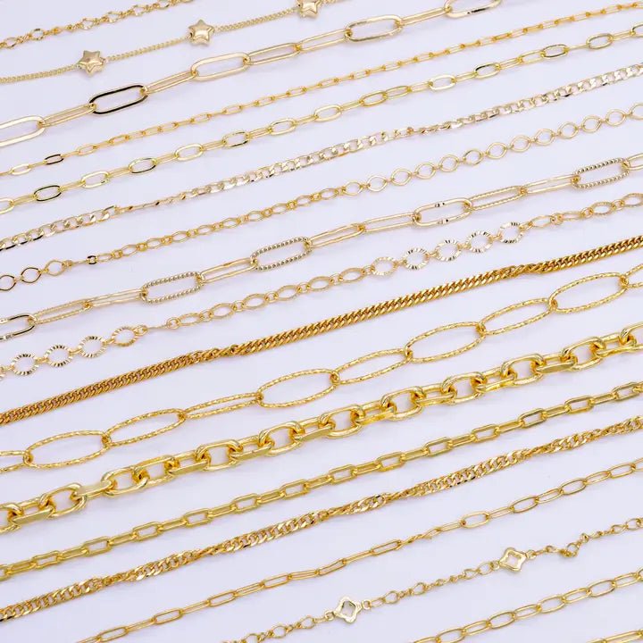 Charm Bar Chain Mystery Bag Sampler 10 Random Gold Chain - DLUXCA