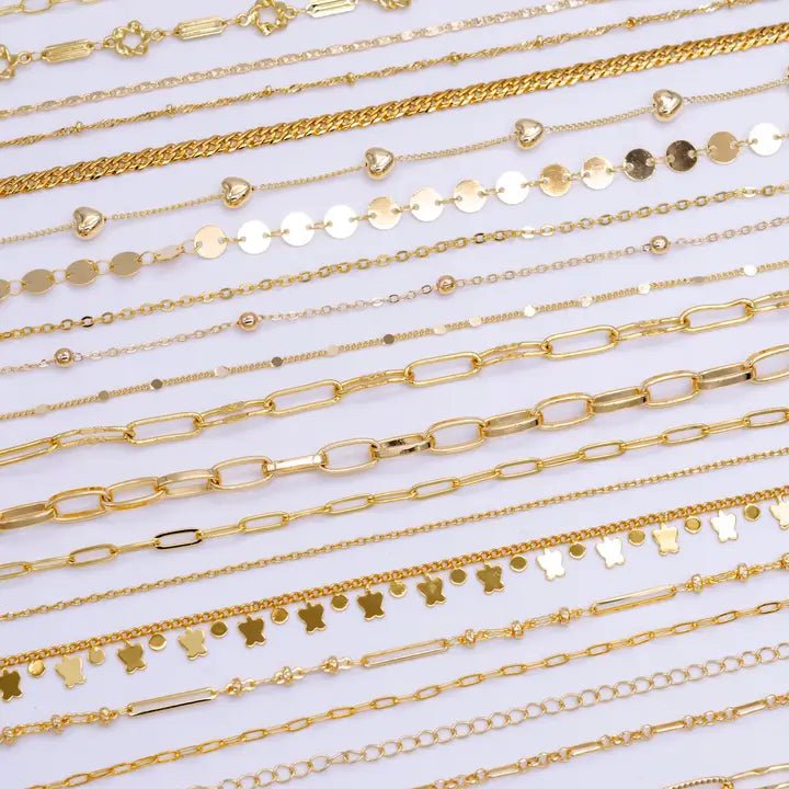 Charm Bar Chain Mystery Bag Sampler 10 Random Gold Chain - DLUXCA