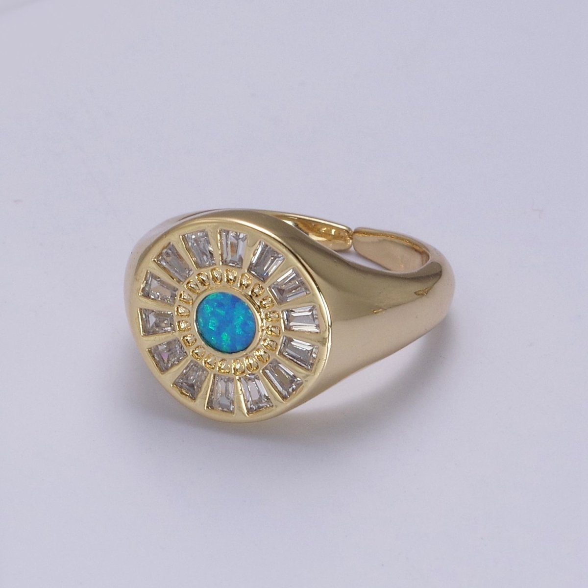 Chunky 24K Gold Filled Crystal Zirconia CZ Ring, White Blue Pink Opal Statement Ring | U - 454 ~ U - 456 - DLUXCA