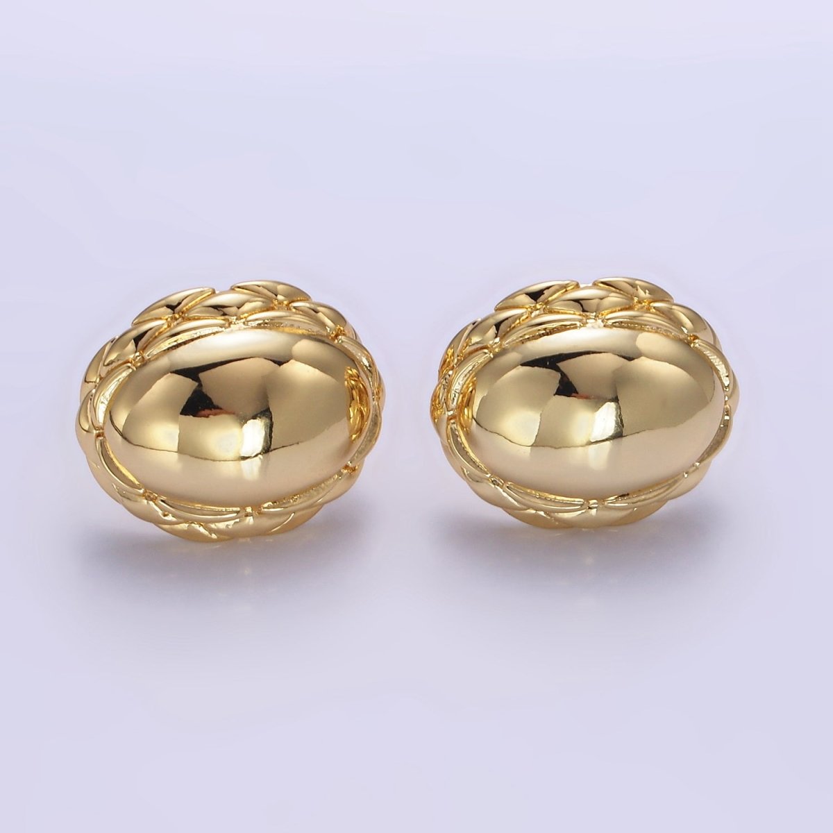 Chunky 24K Gold Filled Oval Quilt Textured Stud Earrings | T309 T310 - DLUXCA