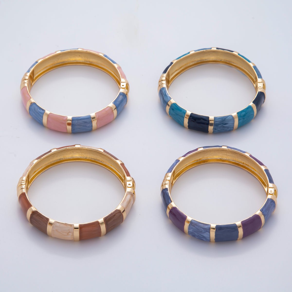Chunky Gold Filled Enamel Multicolor Round Bangle Bracelet | WAA3357 - WAA3360 - DLUXCA