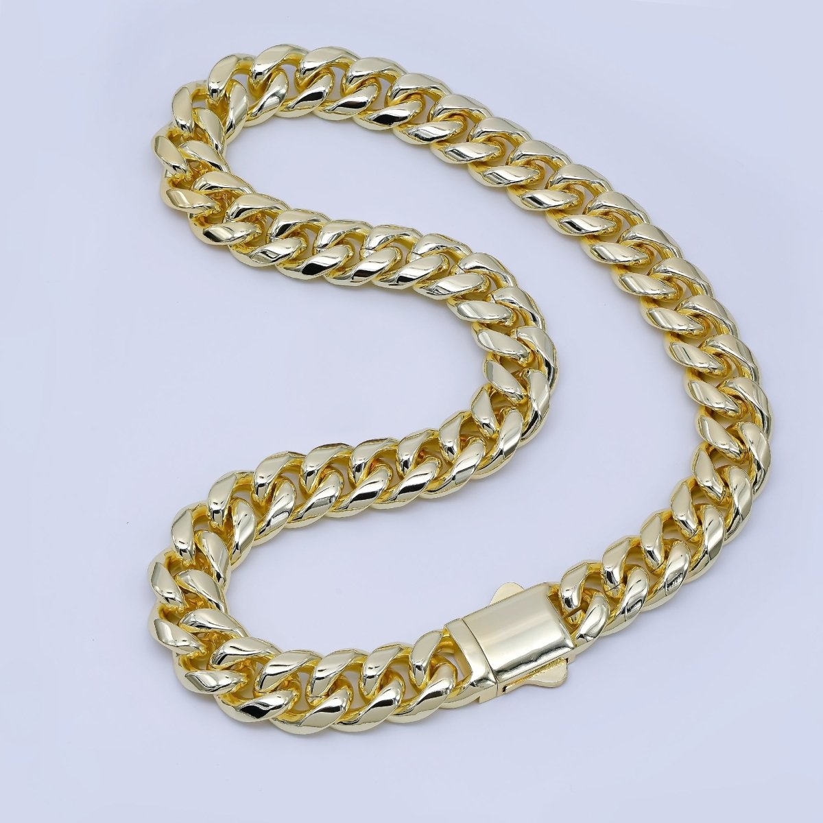 Chunky Gold Stainless Steel Men's Cuban Link Chain Necklace 18.11” Long, 10.5mm Wide WA - 3907 - DLUXCA
