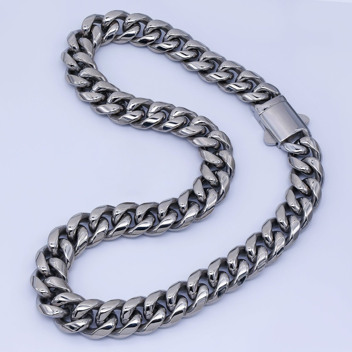 Chunky Stainless Steel Men's Cuban Link Chain Necklace 18.11” Long 8,10,12,14 mm Wide WA - 3910 - DLUXCA