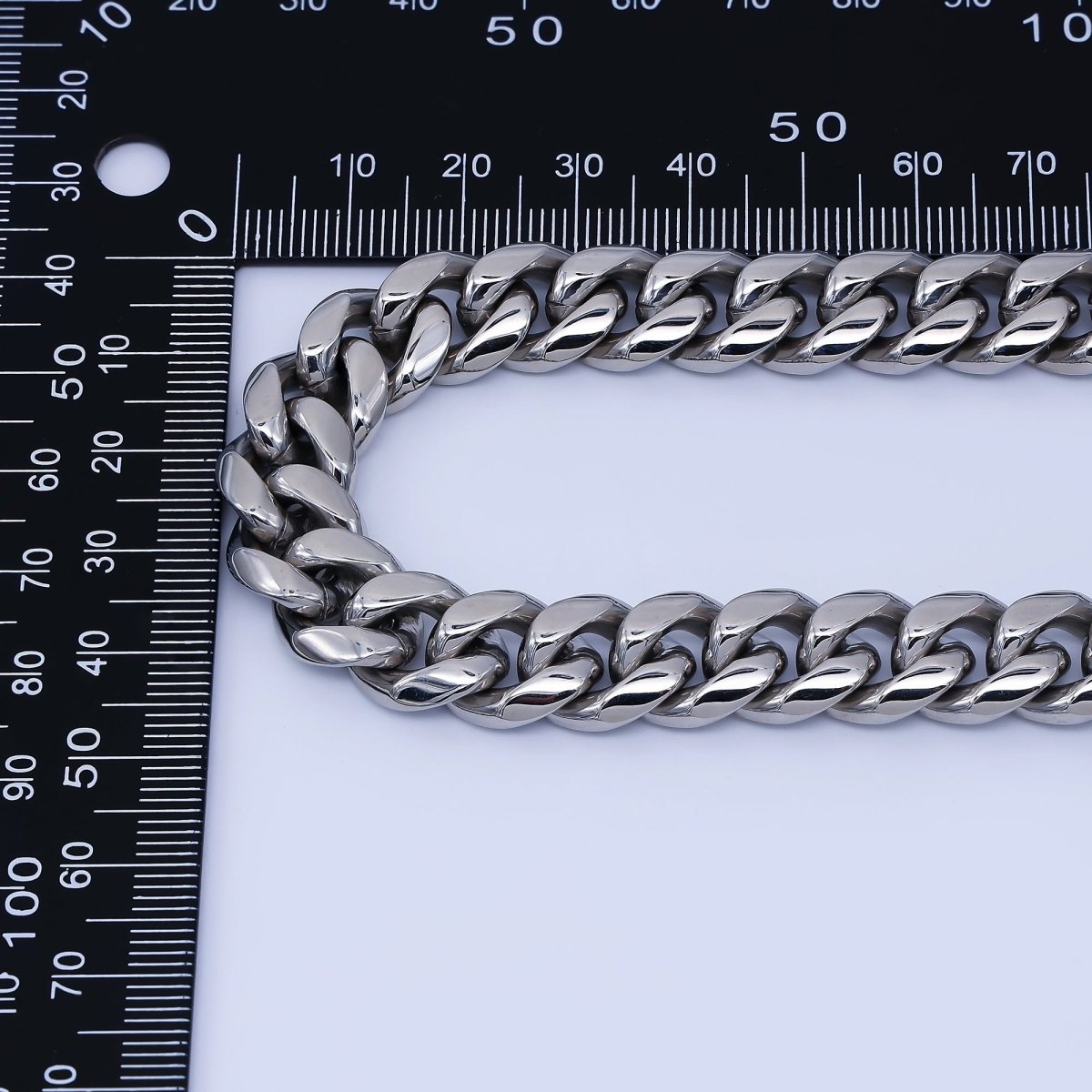 Chunky Stainless Steel Men's Cuban Link Chain Necklace 18.11” Long 8,10,12,14 mm Wide WA - 3910 - DLUXCA