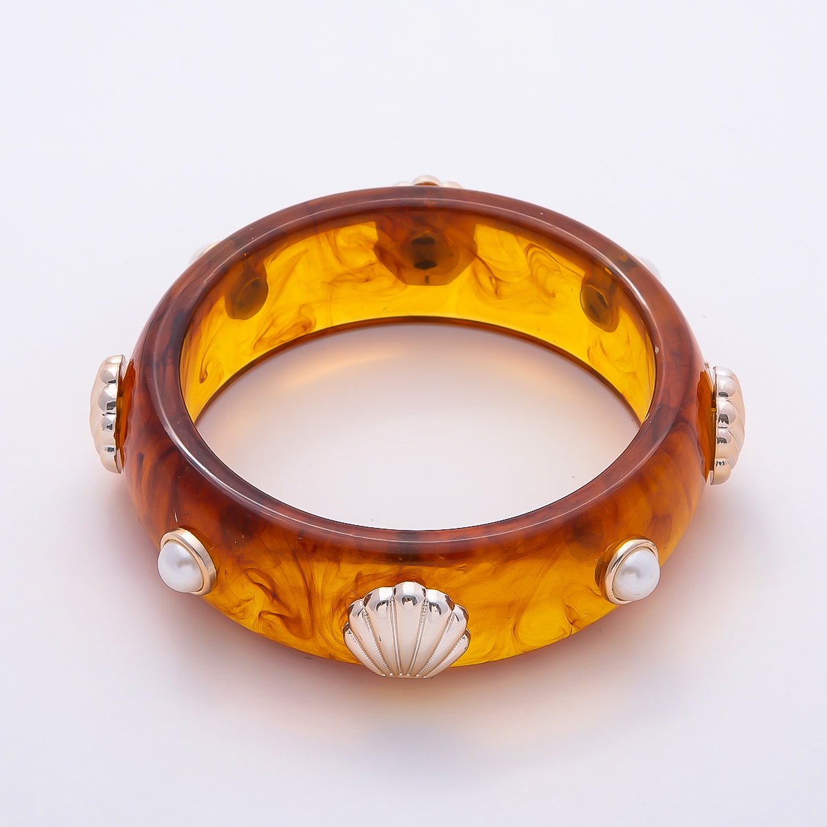 Clam Shell Pearl Brown Tortoiseshell Acrylic Resin Bangle Bracelet | WA - 04441 - DLUXCA