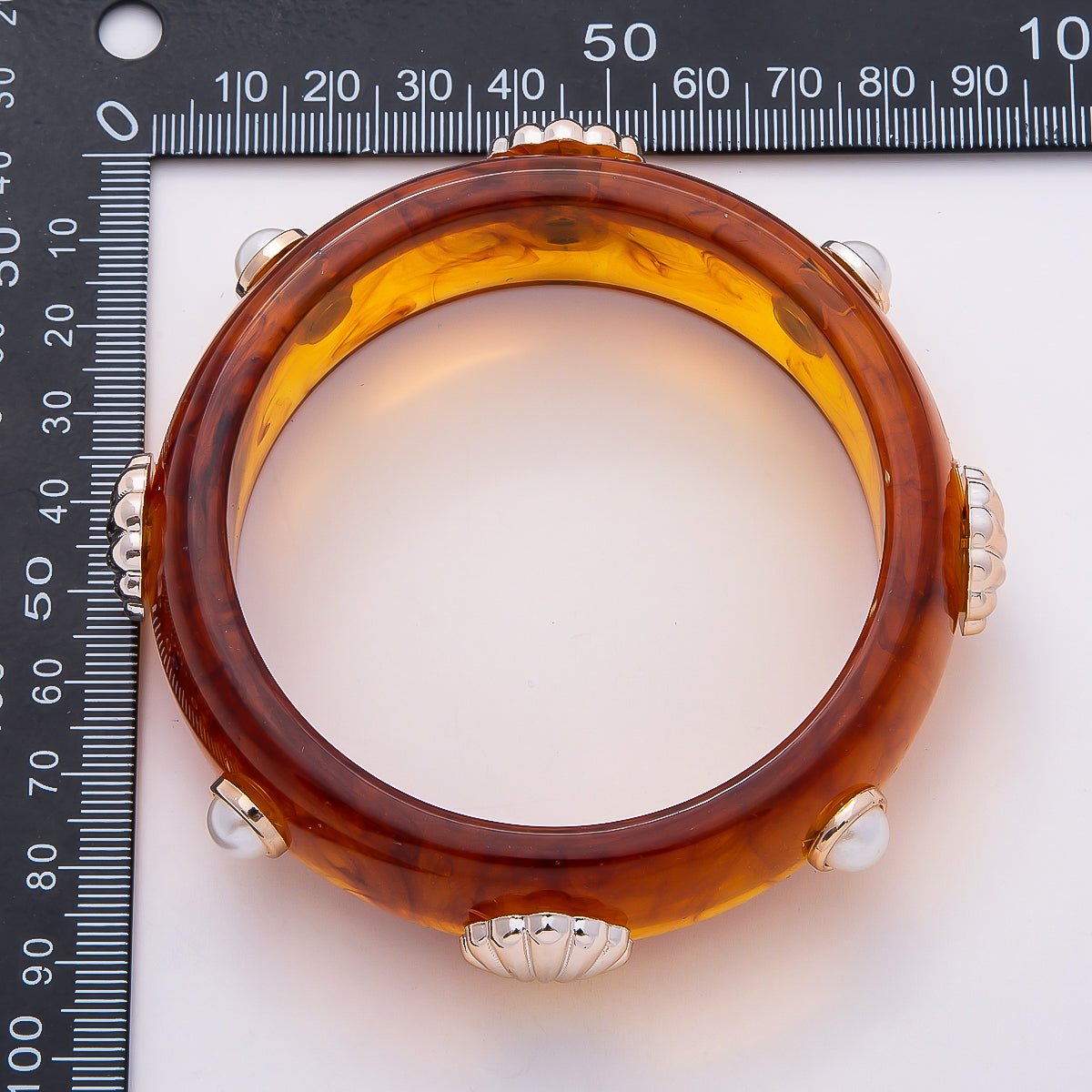 Clam Shell Pearl Brown Tortoiseshell Acrylic Resin Bangle Bracelet