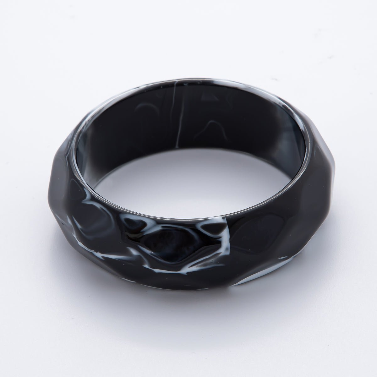 Clear, Beige, Brown, Black, Green Geometric Wavy Solid Resin Acrylic Wide Bangle Bracelet | WA - 3394 ~ WA - 3399 - DLUXCA