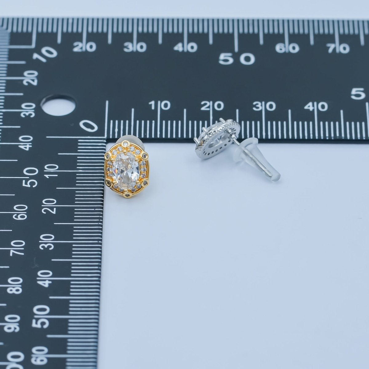 Clear CZ Dotted Encircle Oval Stud Earrings in Gold & Silver | AB1500 AB1551 - DLUXCA