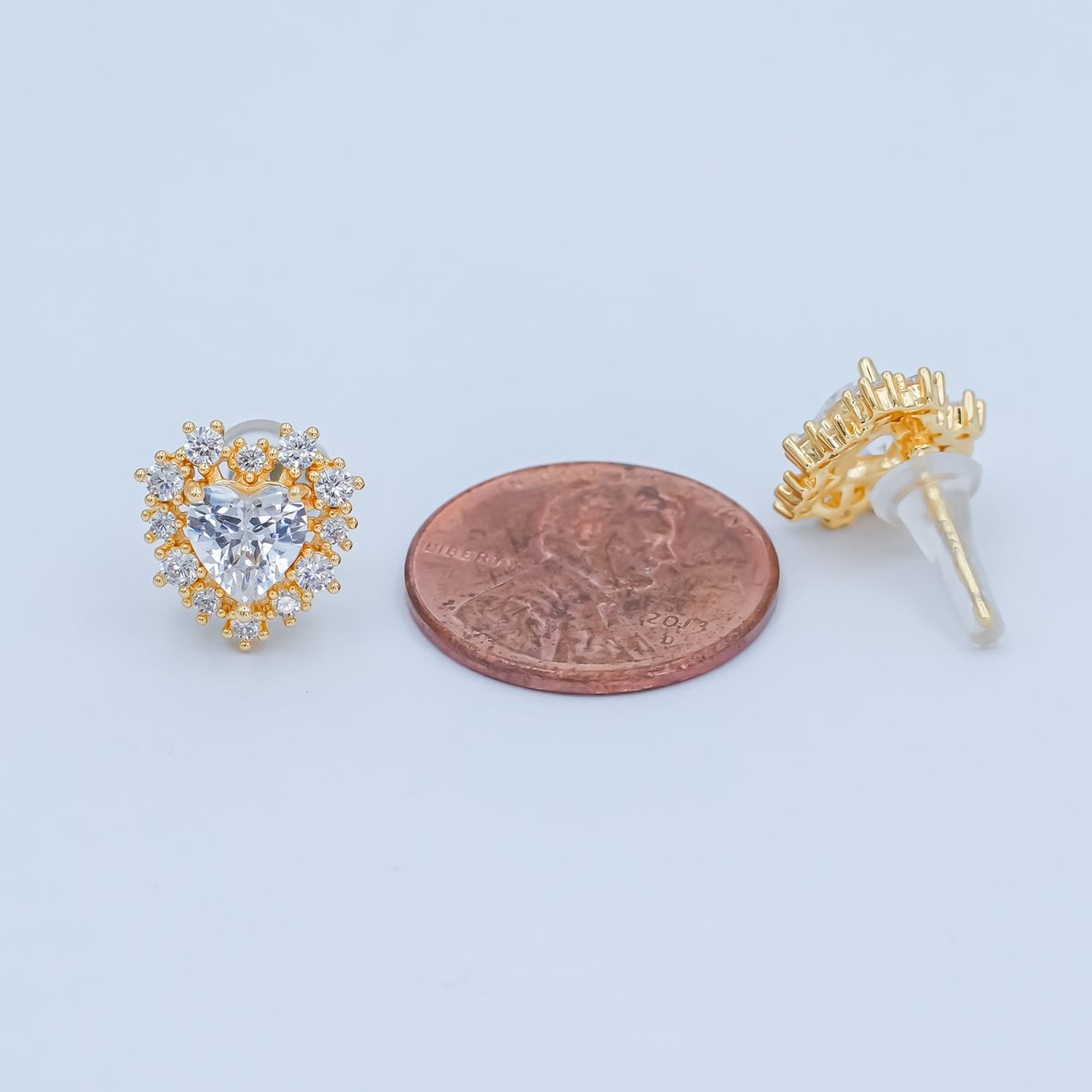 Clear CZ Encircle Heart Stud Earrings in Gold & Silver | AE981 AE1008 - DLUXCA
