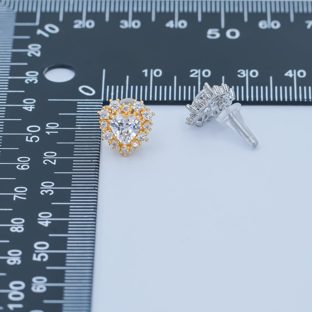 Clear CZ Encircle Heart Stud Earrings in Gold & Silver | AE981 AE1008 - DLUXCA