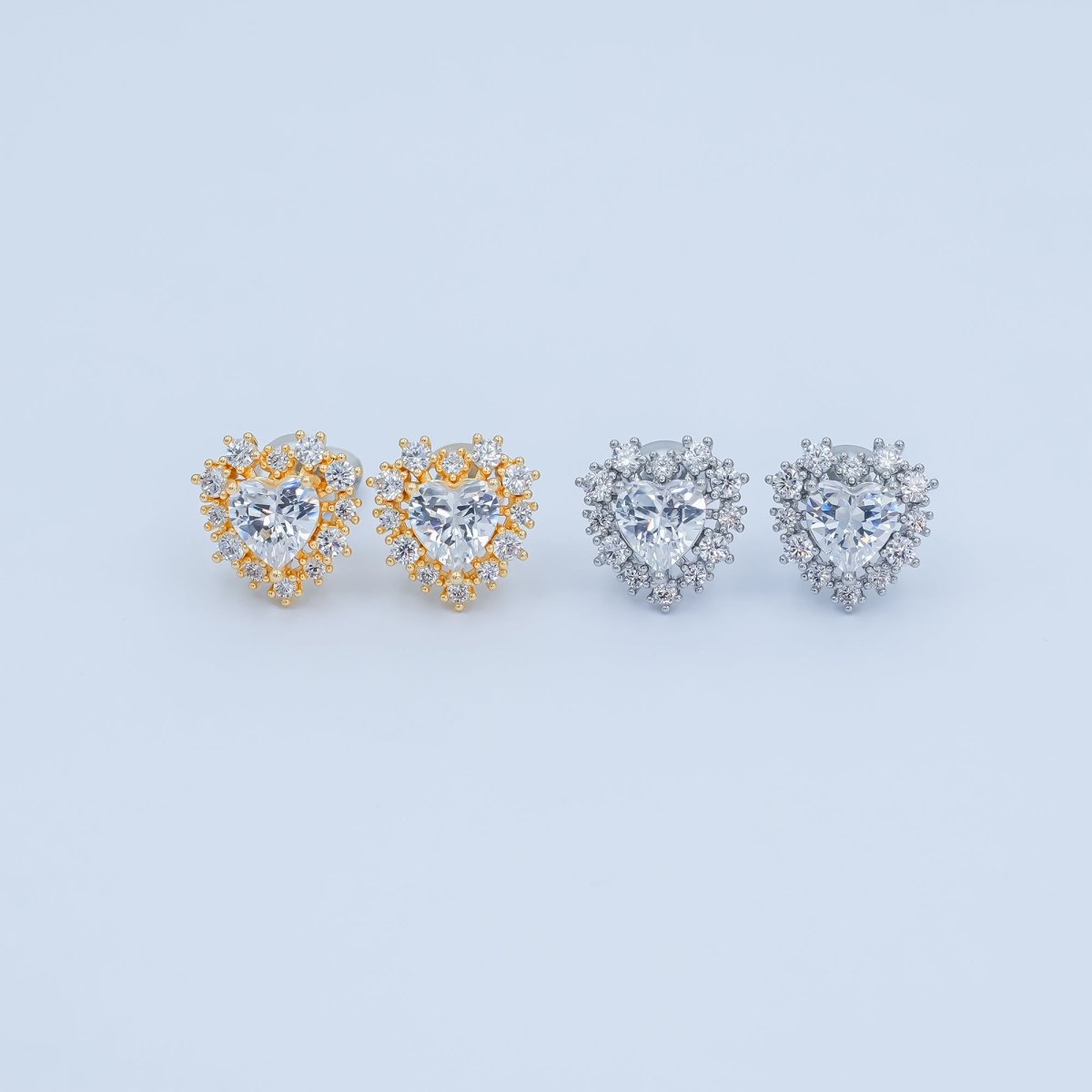 Clear CZ Encircle Heart Stud Earrings in Gold & Silver | AE981 AE1008 - DLUXCA
