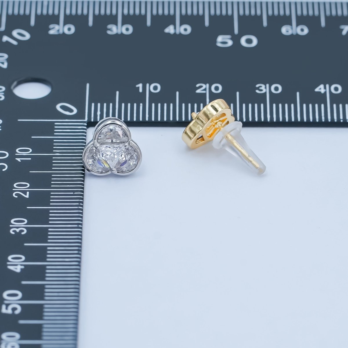 Clear CZ Geometric Flower Stud Earrings in Gold & Silver | AB1498 AB1499 - DLUXCA