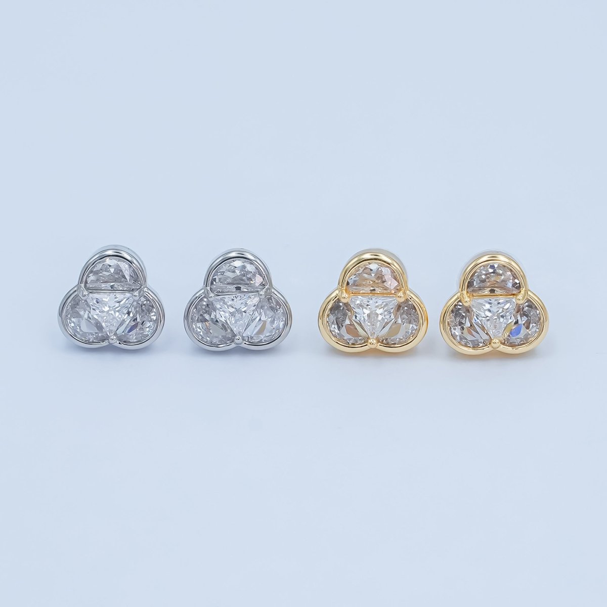 Clear CZ Geometric Flower Stud Earrings in Gold & Silver | AB1498 AB1499 - DLUXCA