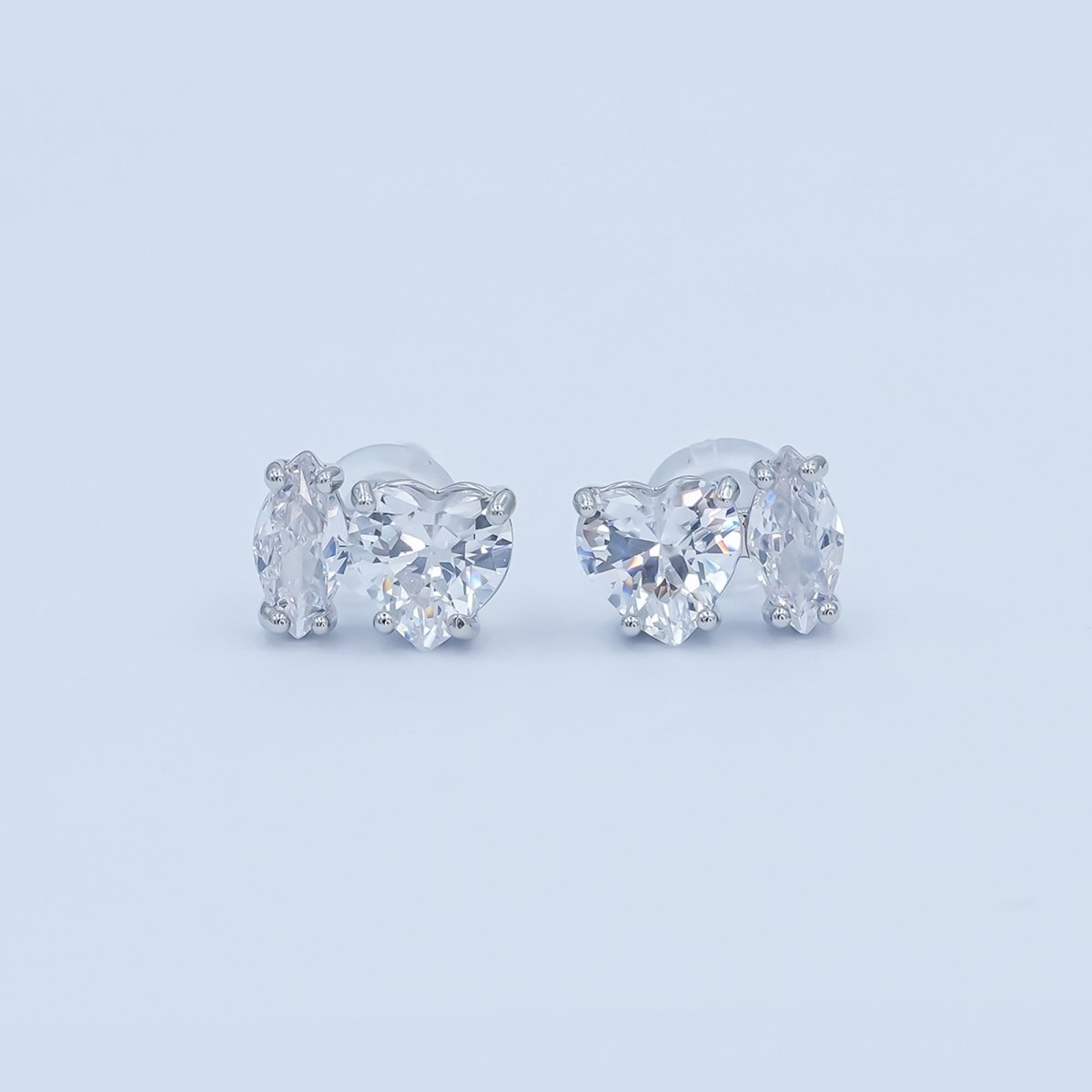 Clear CZ Heart Marquise Stud Earrings in Gold & Silver | AE1019 AE1025 - DLUXCA