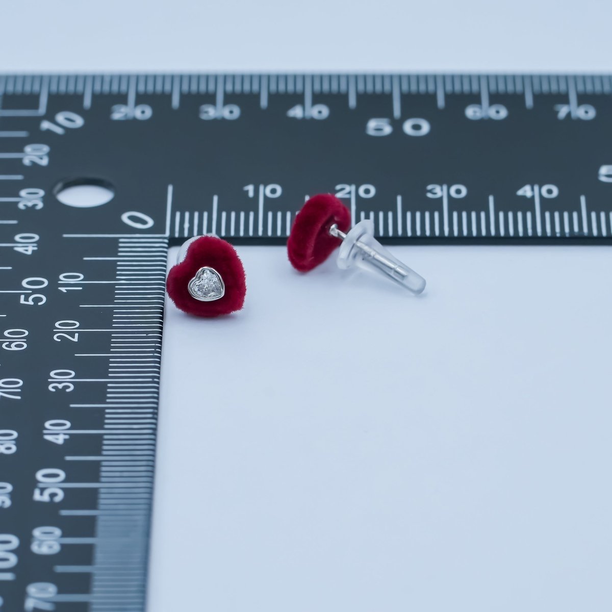 Clear CZ Heart Red Fleece Heart Stud Earrings in Gold & Silver | AD1513 AD1515 - DLUXCA