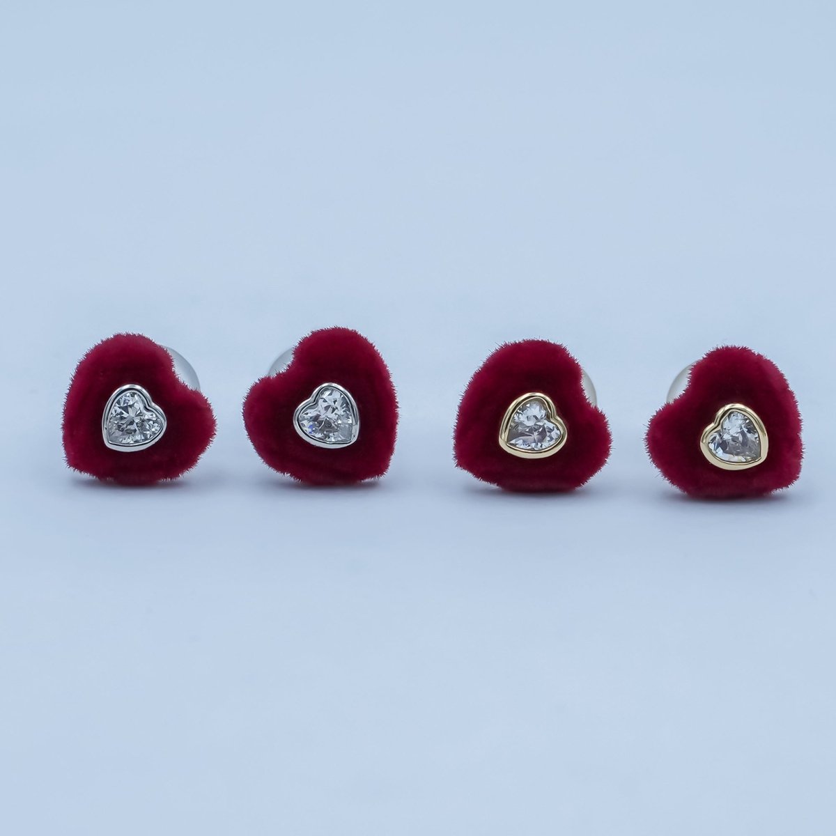 Clear CZ Heart Red Fleece Heart Stud Earrings in Gold & Silver | AD1513 AD1515 - DLUXCA