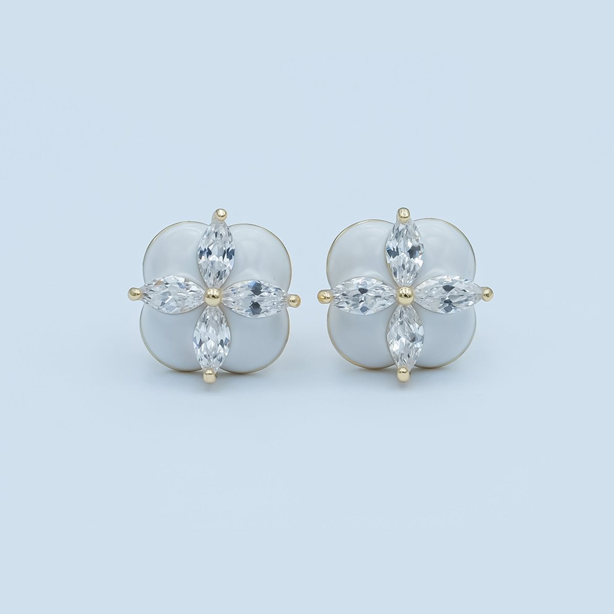 Clear CZ Marquise Red, Green, White Enamel Flower Stud Earrings | AE274 - AE417 - DLUXCA