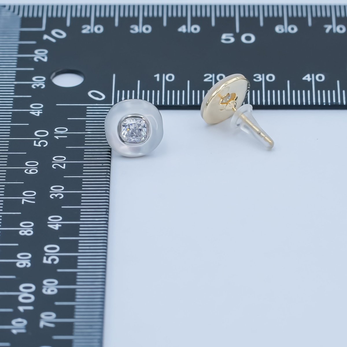 Clear CZ Shell Pearl Square Stud Earrings in Gold & Silver | AE1044 AE1045 - DLUXCA