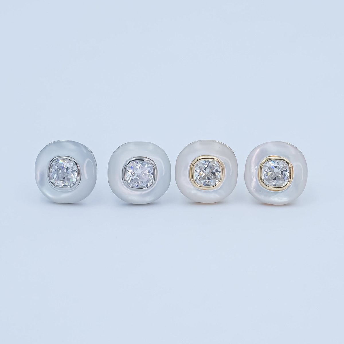 Clear CZ Shell Pearl Square Stud Earrings in Gold & Silver | AE1044 AE1045 - DLUXCA