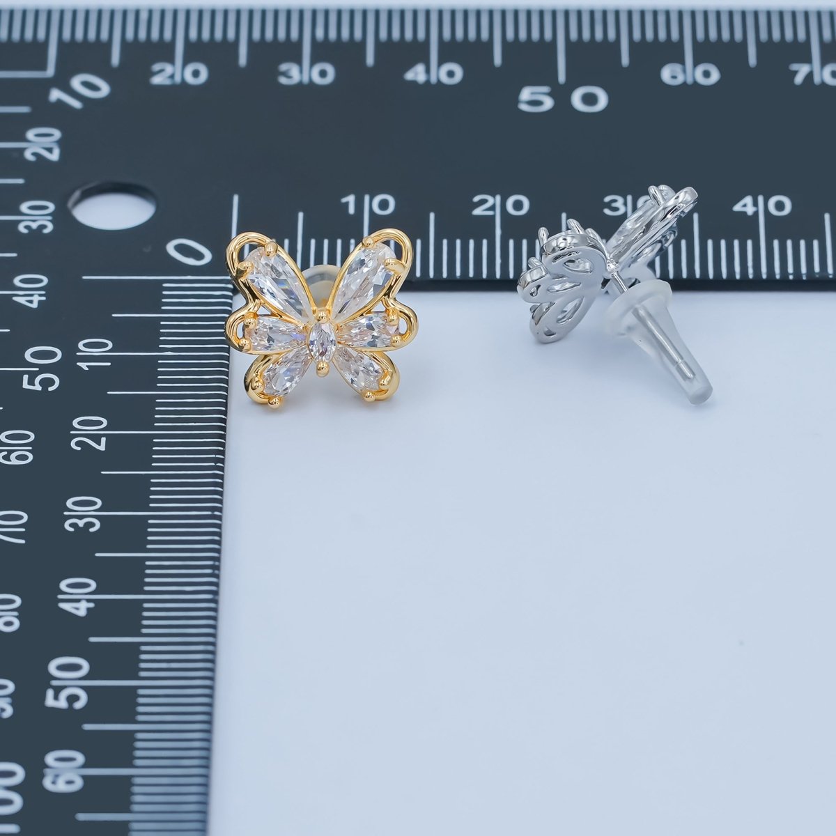 Clear CZ Teardrop Marquise Butterfly Mariposa Stud Earrings in Gold & Silver | AB259 AB275 - DLUXCA