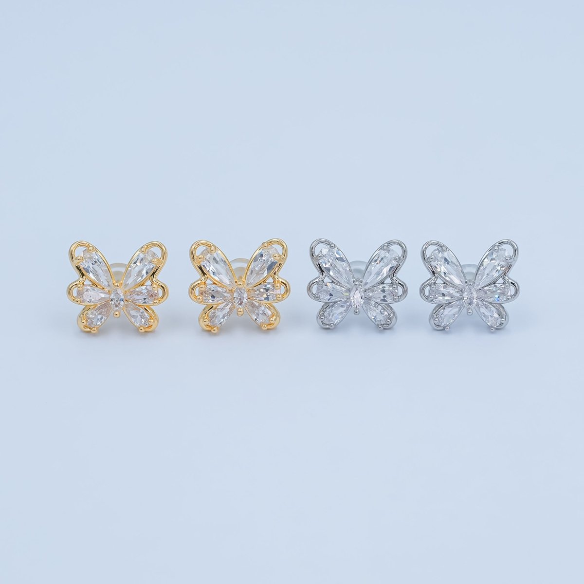 Clear CZ Teardrop Marquise Butterfly Mariposa Stud Earrings in Gold & Silver | AB259 AB275 - DLUXCA