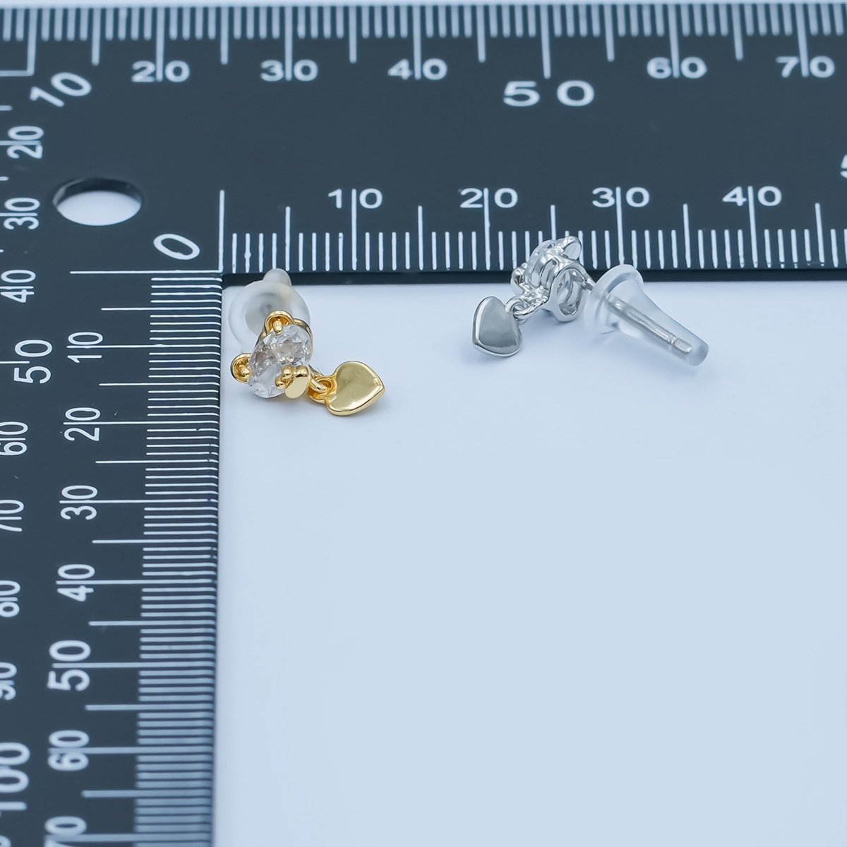 Clear CZ Teddy Bear Heart Drop Stud Earrings in Gold & Silver | AD1468 AD1498 - DLUXCA
