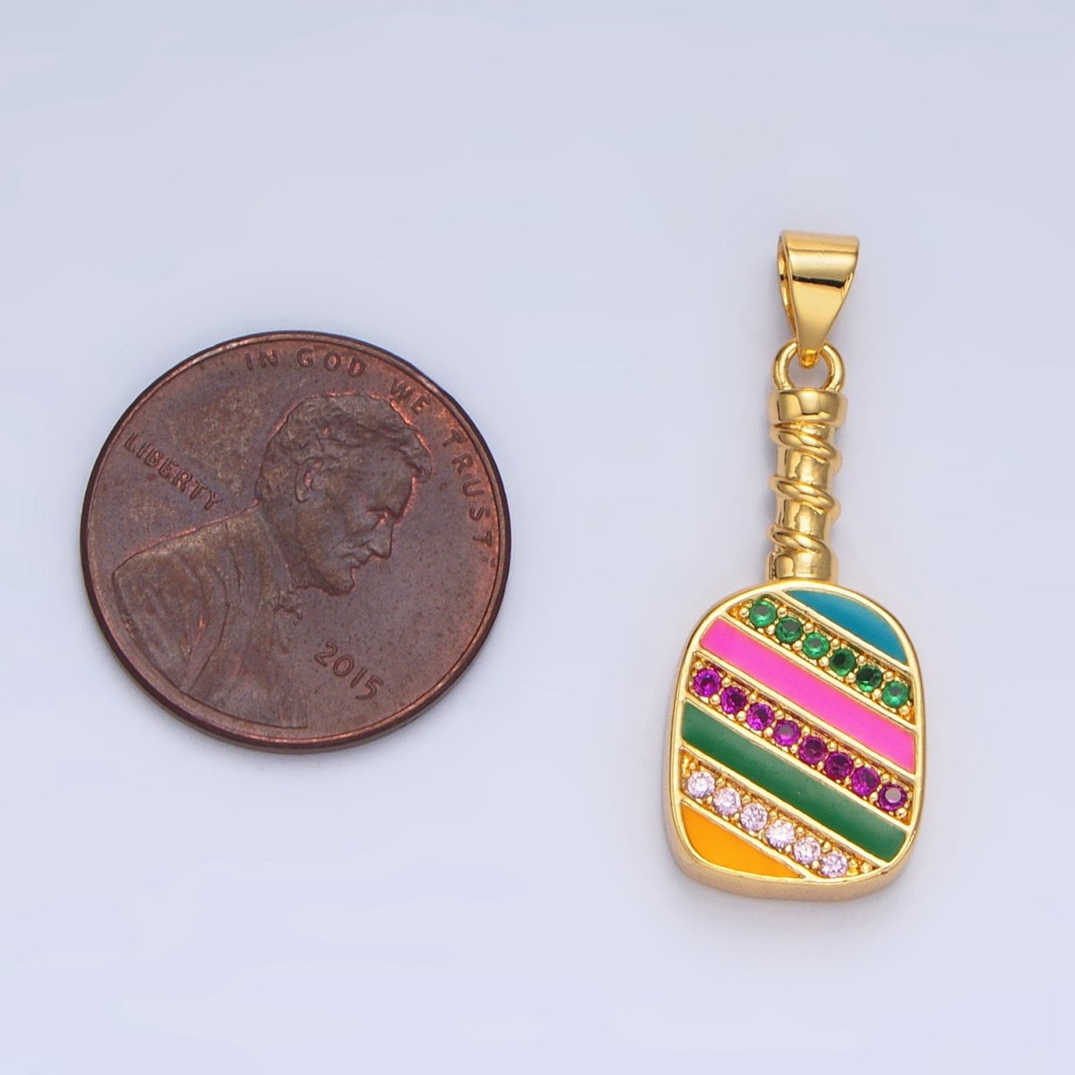 Colorful Pickle Ball Charm in 24K Gold Filled Pendant Sports Paddle with CZ | I769 - DLUXCA