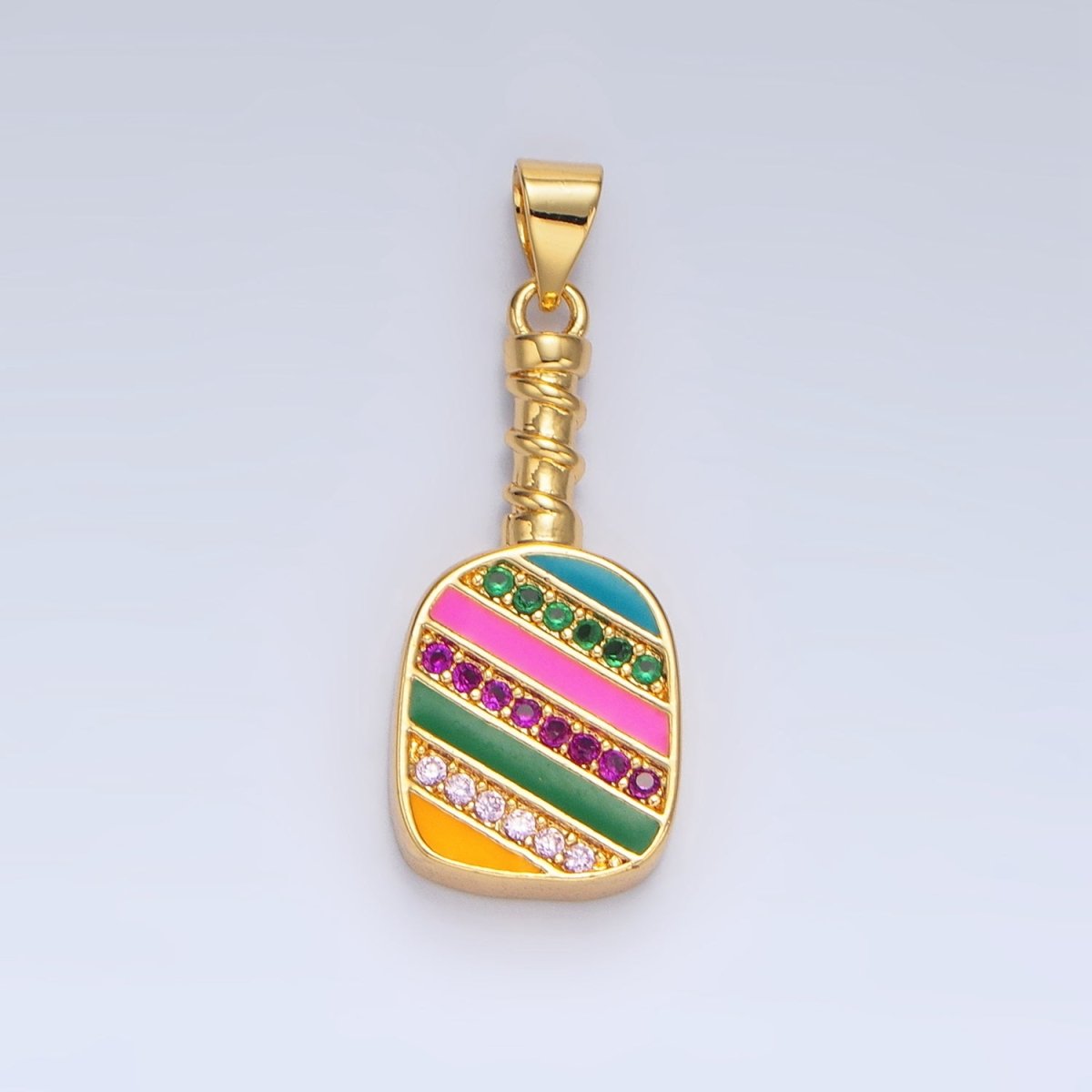 Colorful Pickle Ball Charm in 24K Gold Filled Pendant Sports Paddle with CZ | I769 - DLUXCA