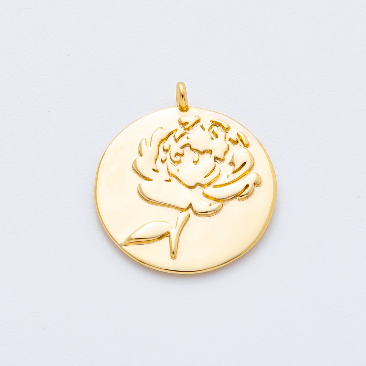 CUSTOM - 18K Gold Filled 20mm Engraved Rose Flower Coin Charm | N461 [prices & stock] - DLUXCA