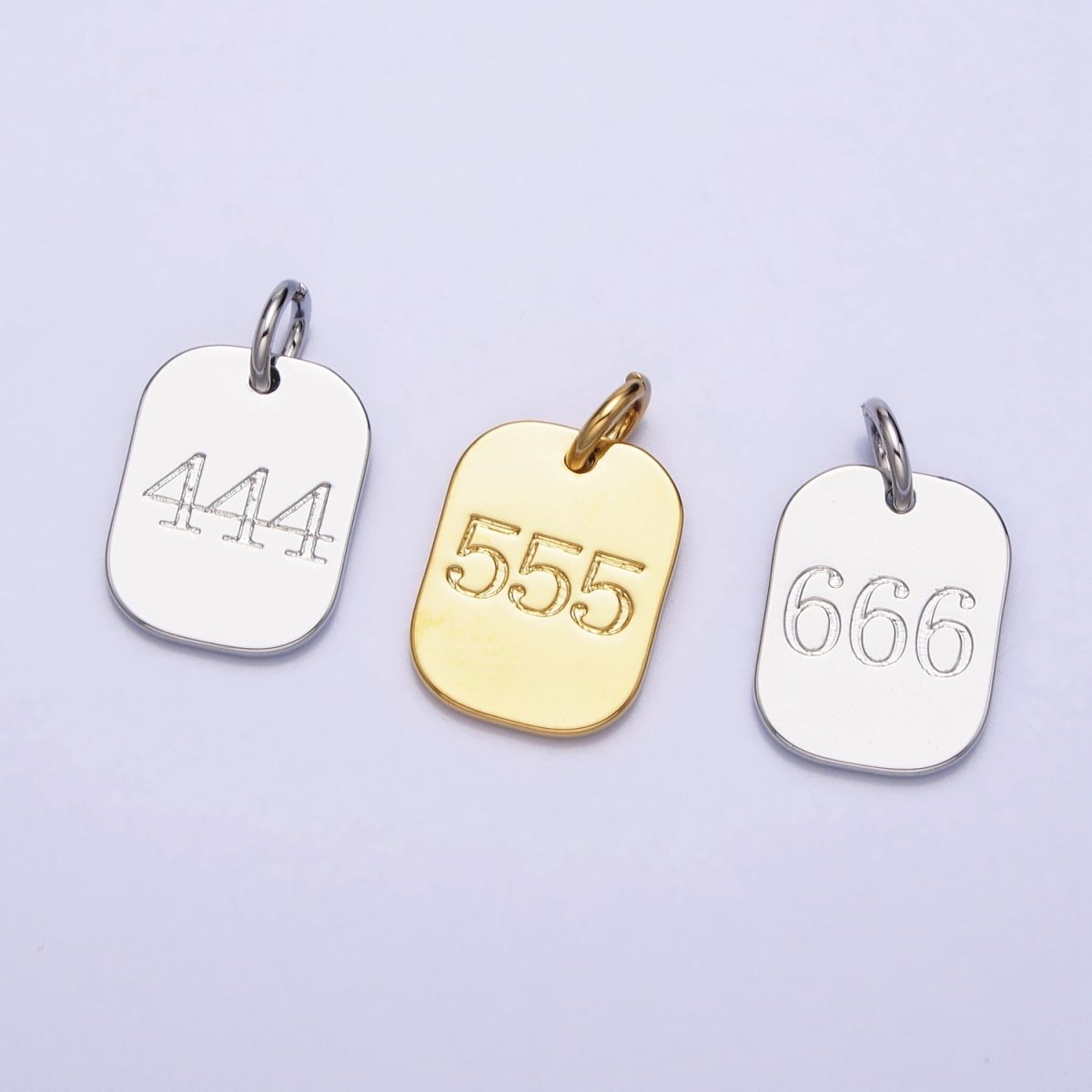 Dainty 24K Gold Filled Angel Number Numerology Engraved Small Military Tag Charm add on Pendant | AC072 - AC081 - DLUXCA