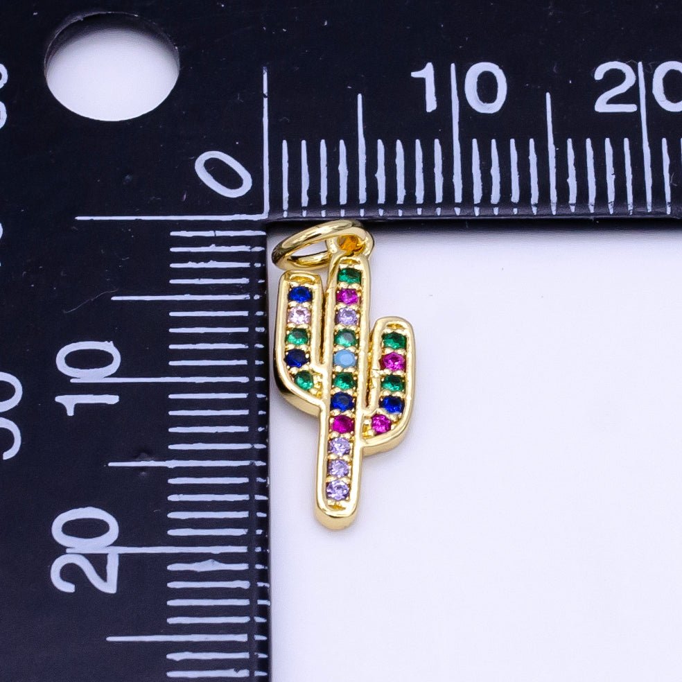 Dainty Cactus Charm Saguaro Pendant Gold Filled Charm for Teen Jewelry Colorful Micro Pave charm Necklace Earring Bracelet Charm Supply C-629 - DLUXCA