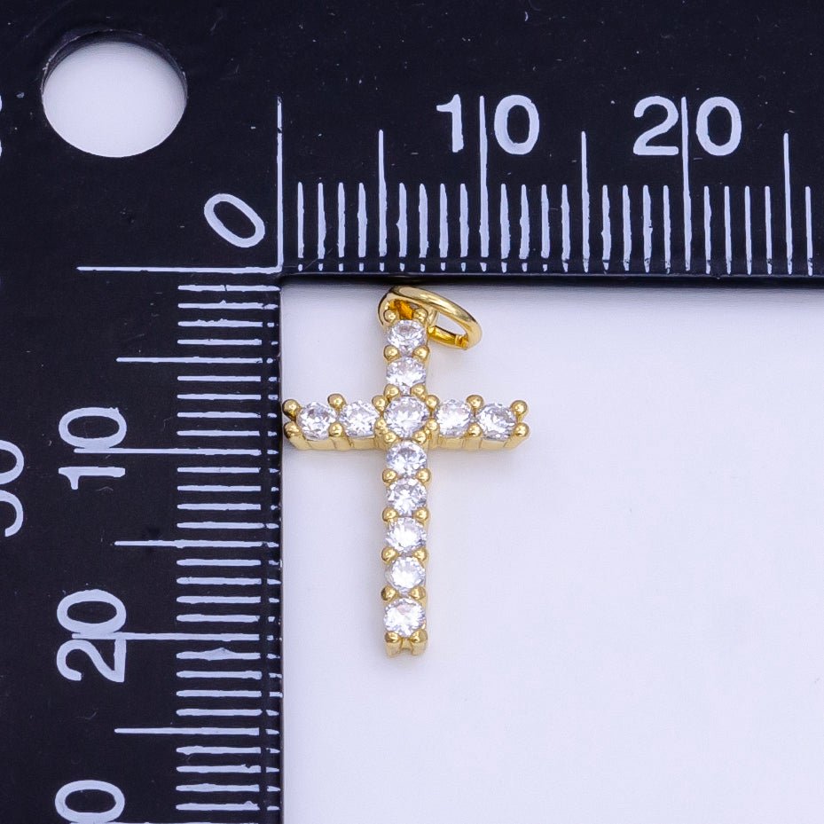 Dainty Cross Charm Pendant 14k Gold Filled CZ Micro Pave Small Silver Cross Charm Religious Jewelry Making Necklace Cubic Zirconia 24x11.5mm M - 367 - DLUXCA