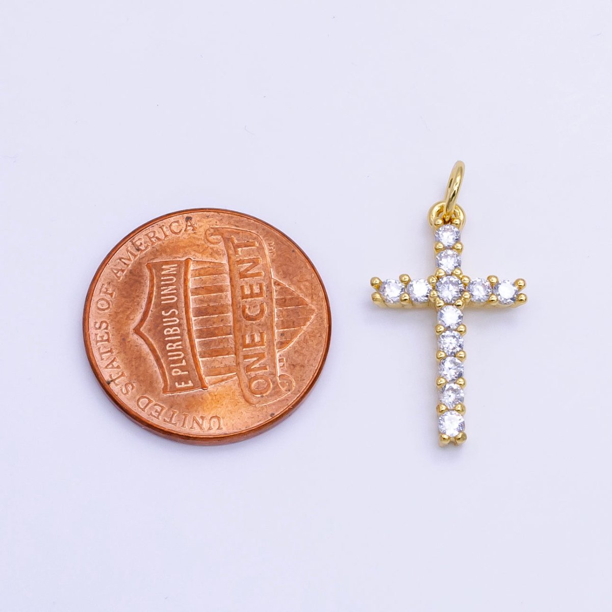 Dainty Cross Charm Pendant 14k Gold Filled CZ Micro Pave Small Silver Cross Charm Religious Jewelry Making Necklace Cubic Zirconia 24x11.5mm M - 367 - DLUXCA