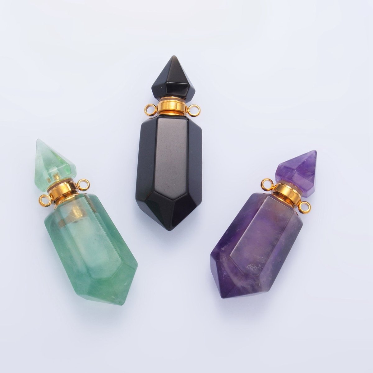 Dainty Crystal Vial Perfume Bottle Charm Onyx Amethyst Aventurine Gemstone Essential Oil Bottle Pendant - DLUXCA