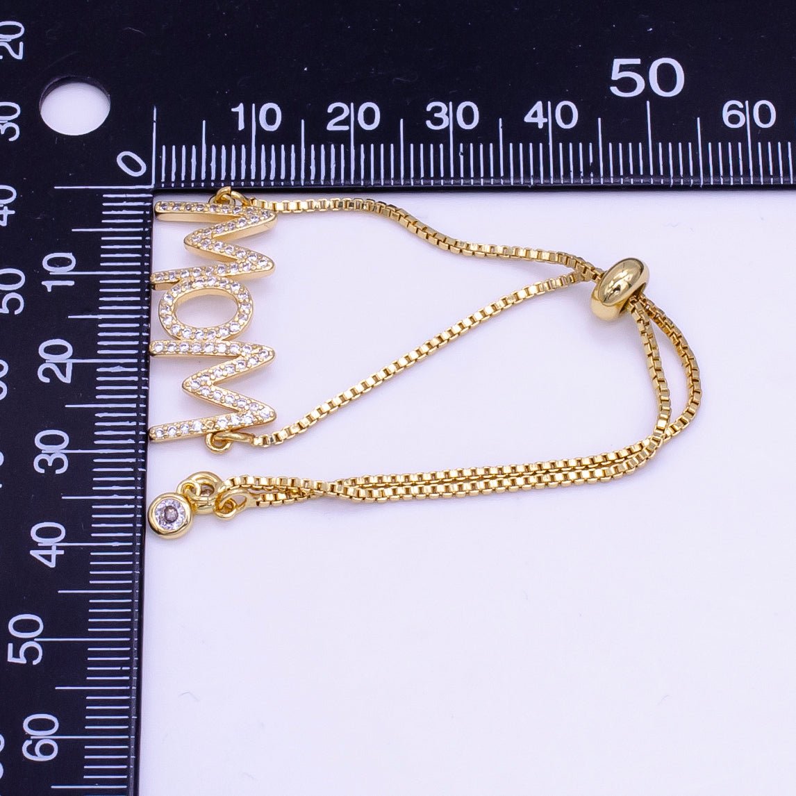 Dainty Cubic Zirconia MOM Charm Bracelet, Adjustable Bracelet for Mother Gift WA2506 - DLUXCA